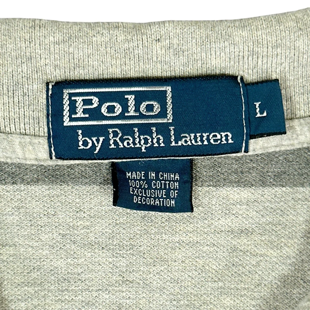Vintage Ralph Lauren Polo Shirt Adult LARGE Gray Stripe Monochrome 90s